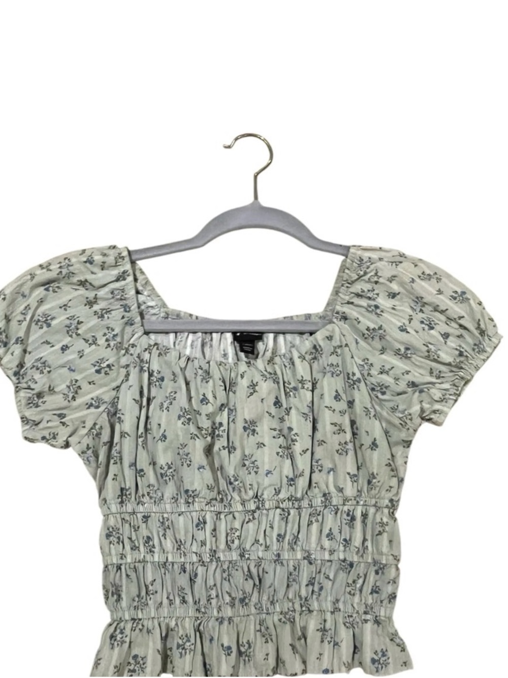 art class light green Top with Blue Floral Print